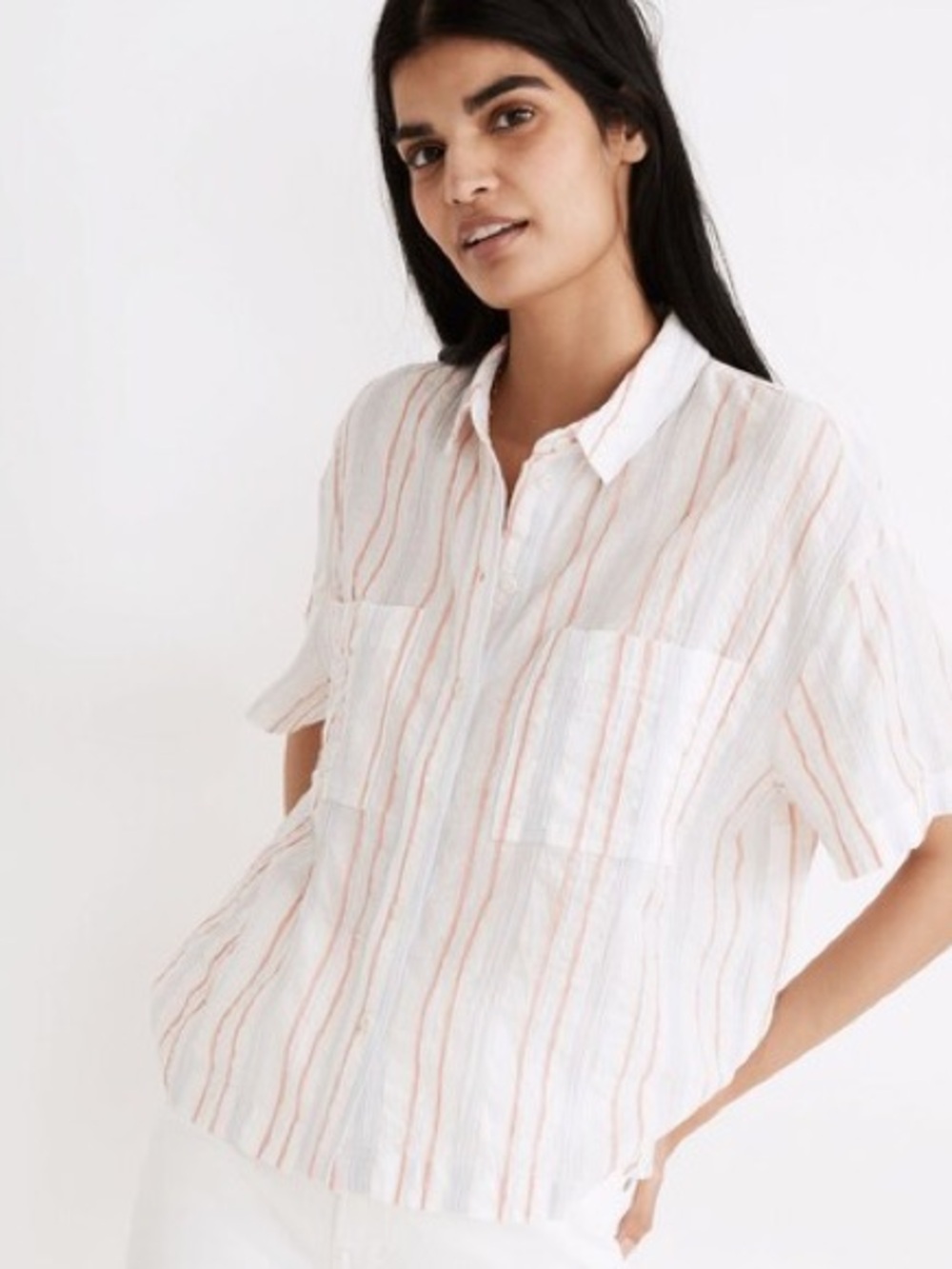 Madewell Beachside Shirt Short Sleeve Button Down Small Seersucker Delmar Stripe